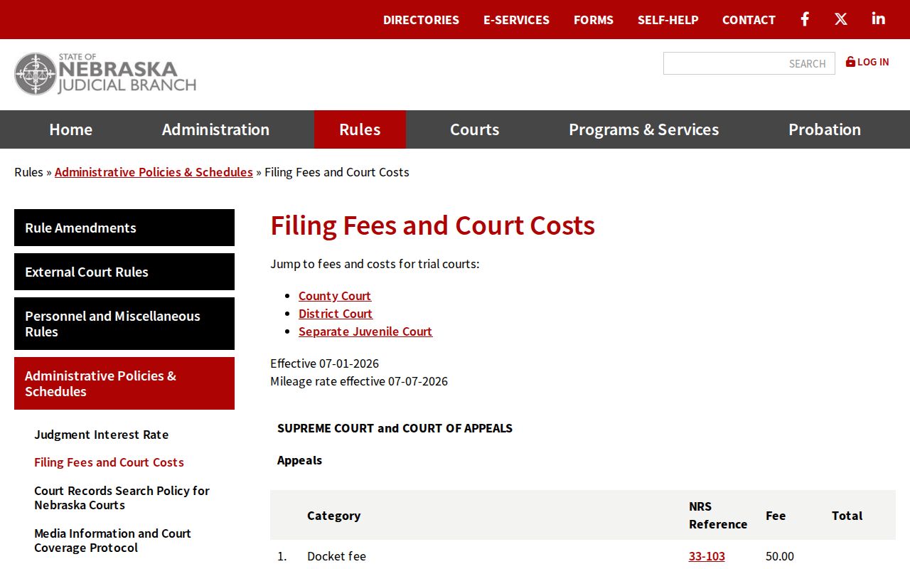 Wheeler County court record copy fee information from Nebraska Judicial Branch
