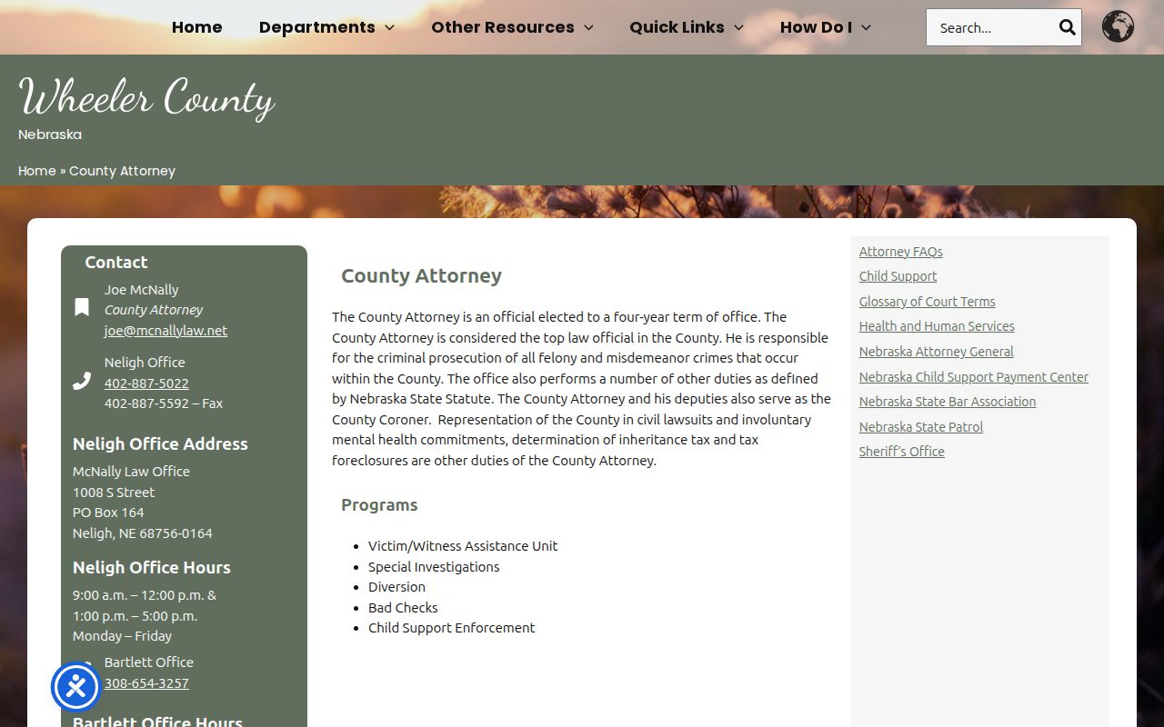 Wheeler County criminal docket County Attorney office information