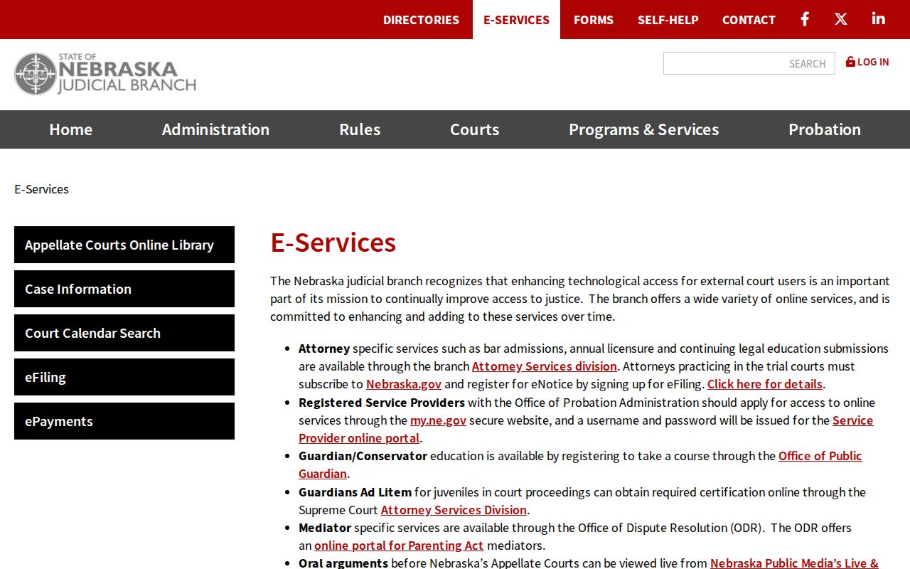 Wheeler County court docket access through Nebraska Judicial Branch e-services