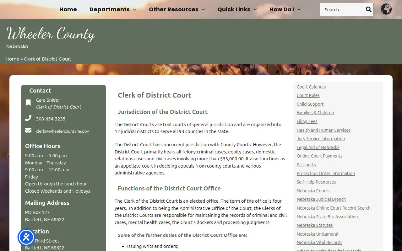 Wheeler County court docket District Court clerk records