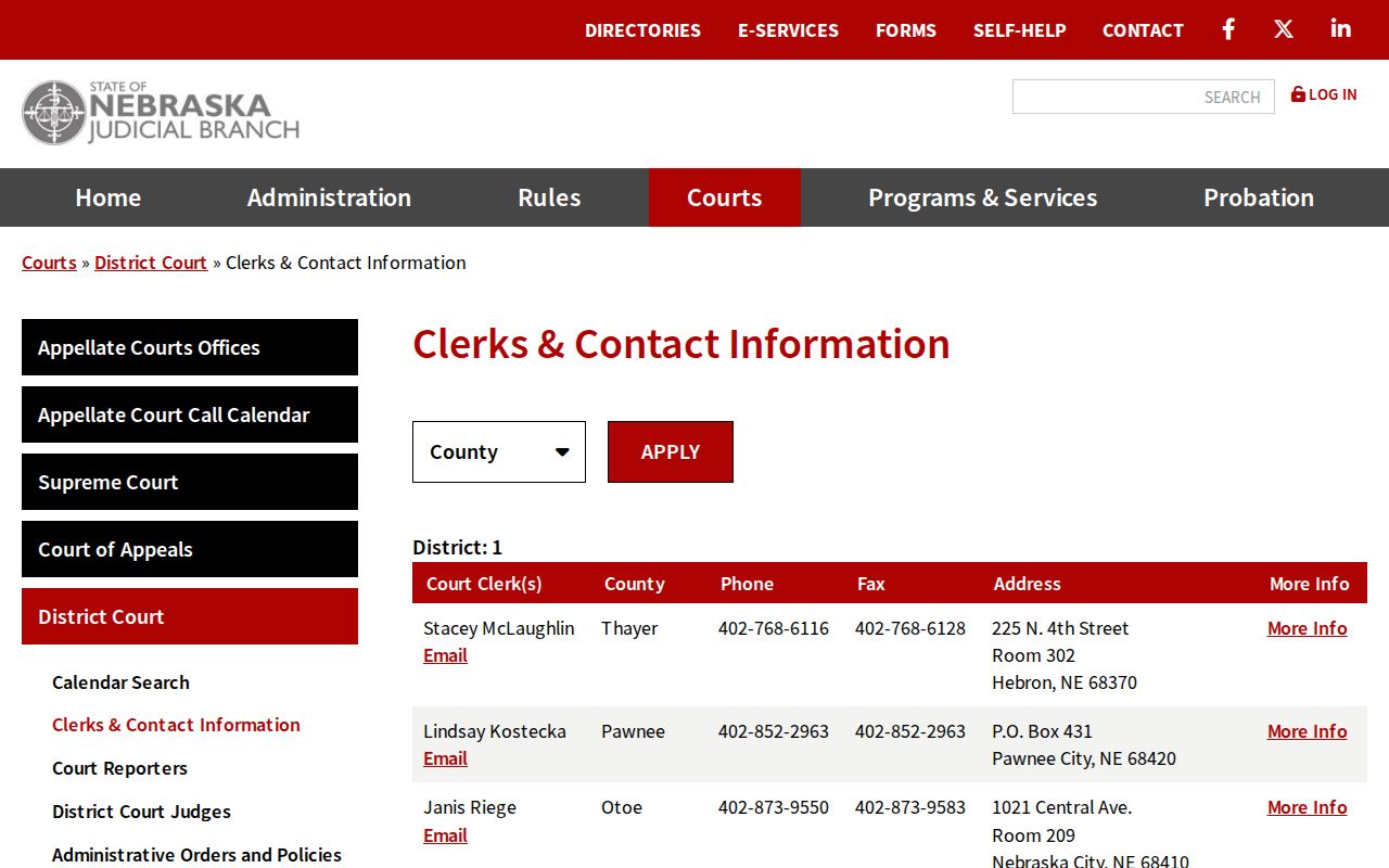 Wheeler County court docket District Court clerk contact information
